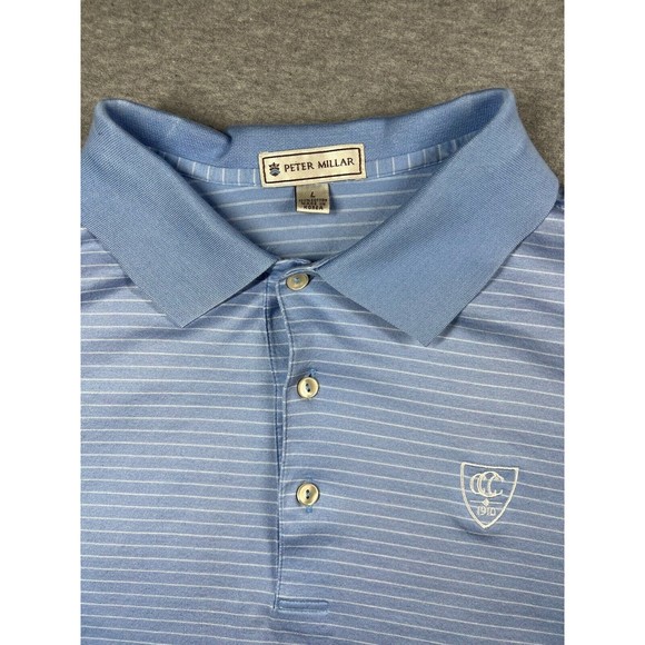 Peter Millar  Men's Polo Shirt  Logo blue Stripe‎ Size L CCC - Picture 1 of 11